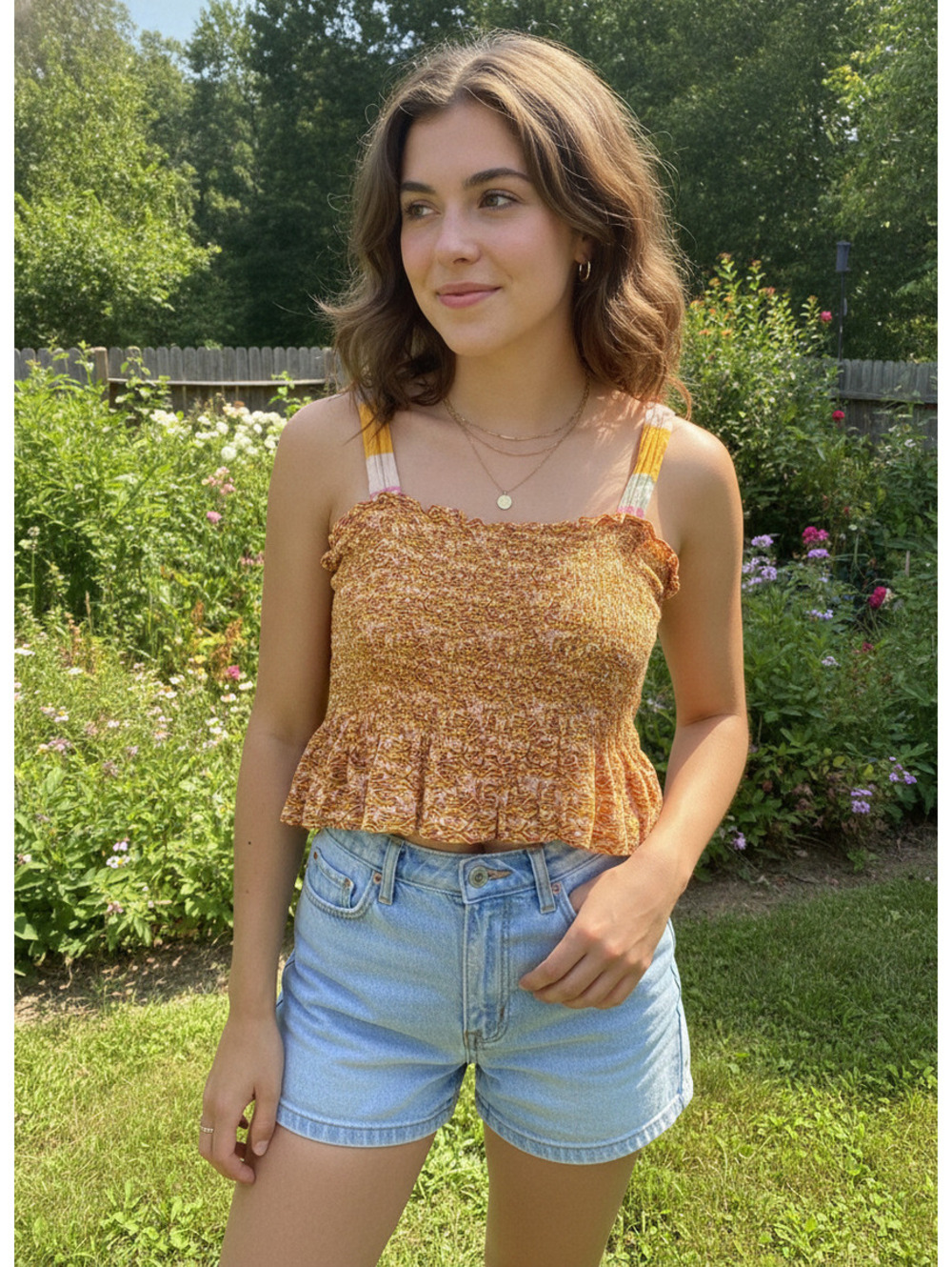 Scotch & Soda Sun Seekers Yellow Patterned Smocked Tank Top,